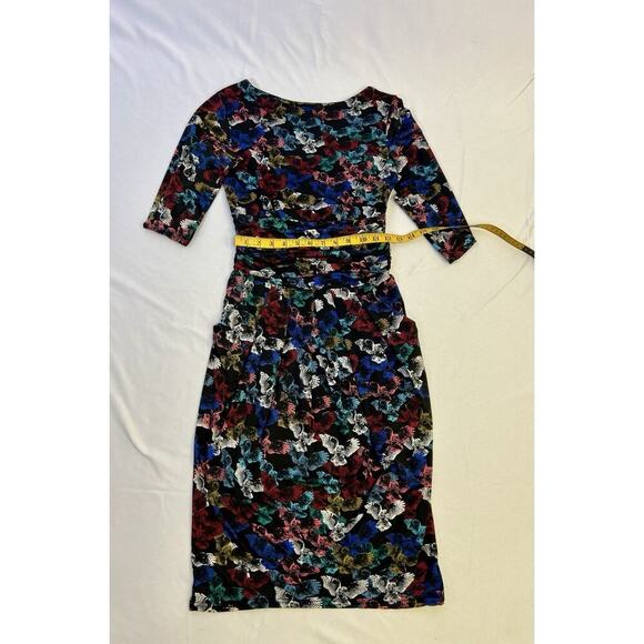 Ingenue London Dress Stretchy Long Sleeve Ruched Detail Black Owl Print Sz 4 - Picture 10 of 15